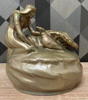 MÁSODIK ZSOLNAY AUKCIÓ! Antik Zsolnay figurális kínáló / váza! Hibátlan állapotban! 1910-20-as évek!