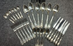 Antik ezüstözött orosz evőeszköz készlet 29 db-os, használt szép állapotban