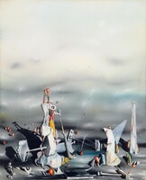 Yves Tanguy francia absztrakt szürrealista festmény reprodukció vászonkép metaforikus tájkép 52x42cm