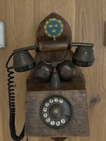 Antik fali fa tárcsás telefon