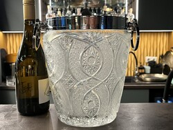 CHAMPAGNE CLUB - Nagy metszett kristály pezsgőveder krómozott fémvázzal – vintage bárkiegészítő