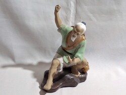Vintage SCHIWAN kínai majolika öreg halász figura 22 cm