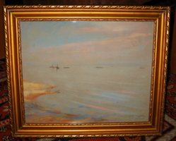 BALATONI VITORLÁSOK 1917 CSODÁS EREDETI WÁGNER GÉZA  /1879-1939/ PASZTELL