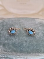 Antik arany fülbevaló pár kék-fehér üvegkövekkel