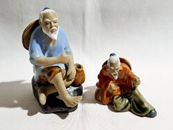 2 db Vintage SCHIWAN kínai majolika öreg halász figura 9 és 5 cm
