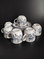 Hollóházi porcelán kávés készlet kék fehér modern hagymavirág mintával