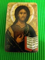 Nagyon szép fa alapú PRAVOSZLÁV IKON (nyomat) - KÁRMEL MAGYARSZÉK 8 X 4,5 X1,5 cm