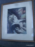 Csók István: Báthory Erzsébet  Színezett rézkarc, papír Méret: 47 x 41 cm