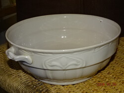 ANTIK SZECESSZIÓS FEHÉR PORCELÁN FÜLES POGÁCSÁS LEVESES PÖRKÖLTES TÁL PARASZTTÁL