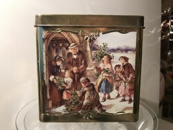 FÉMDOBOZ  - ZENÉL -  12 x 12 x 9 cm - GYÖNYÖRŰ GRAFIKA - ROZSDAPÖTTYÖK -  NÉMET - HIBÁTLAN