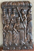 Indiai kézműves faragott fa táblakép