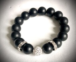 Matt, fekete Onix ásvány karkötő rugalmas sztreccs szálon