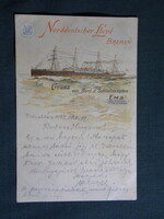 Képeslap,litho,Gibraltár,Norddeutscher Lloyd,Bremen,hajózási társaság,Ems gőzhajó,1898-