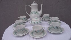 Bogucice porcelán kávés készlet, csésze, kiöntő, cukortartó, türkiz és zöld színekkel, lengyel