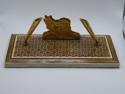 K296 Régi Khatam - perzsa mikromozaik intarzia íróasztali toll és levéltartó tartó