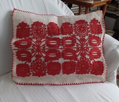 Kalotaszegi írásos párnahuzat, házivászon alap