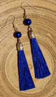 Új, handmade királykék selyem bojt fülbevaló