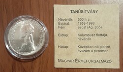 500 líra 1958-1998 ezüst érme kapszulázva, certivel
