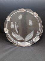 Vintage tulipán mintás Walther Glass üveg asztalközép kínáló tál dobozában