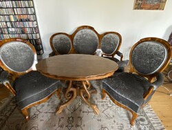 Biedermeier szalon garnitúra felújítva, bársony kárpittal