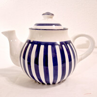 Nagy vintage fedeles kék-fehér csíkos teáskanna (20x17x27) (152.)