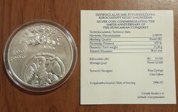 Honfoglalás 1100. évfordulójára ezüst emlékérme 2000 Ft – 1996. kapszulázva, certivel