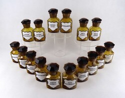 1Y965 Régi nagyméretű barna színű gyógyszertári patika üveg csomag 16 darab üveg tégely 12 cm