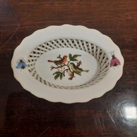 Herendi Rothschild mintás porcelán fonott kosár, tál, gyűrűtartó
