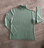 Kasmír tartalmú mentazöld garbó nyakú pulóver L,