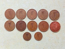 Írország 12 db Különböző Érme 1 Penny 2 Pence 1975-1998