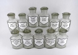 1Y969 Régi nagyméretű gyógyszertári patika üveg csomag 11 darab tégely 18 cm