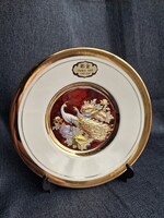 Japán Chokin porcelán tálka pávákkal, 24 karátos arannyal díszítve, 15,4 cm