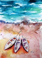 Kovács Anna Brigitta:Boats VI - watercolor painting- Csónakok VI