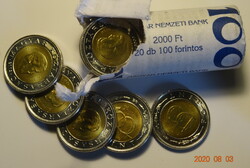 2002 Kossuth 100 forintos rolniból, verdefényes, kapszulában és tasakban.
