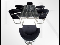 Modern stílusú krómvázas étkezőasztal / tárgyaló asztal 6 db székkel