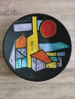 Jelzett retro Györgyei Zsuzsa fali kerámia tál