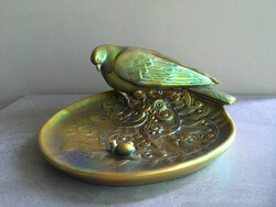 Zsolnay kerámia, nagyméretű tál galambbal és csigával.