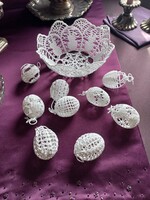 Meseszép horgolt, keményített tojások + horgolt nyuszis tál