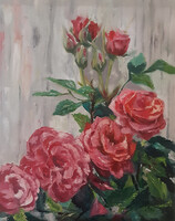Antyipina Galina: Kínai rózsá, olajfestmény, vászon, festőkés, 50x40cm