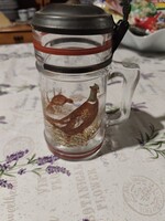 Vintage üveg csuklós fedelű sörös korsó