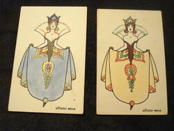 2 db Kőszegi Bella art deco 45 előtti grafikai képeslap