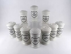 1Y948 Régi 10 darabos Zsolnay porcelán patika tégely csomag 16.7 cm