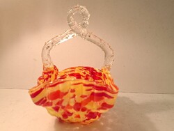 Cseh Franz Welz spatter üveg csavart tövises fogantyús narancs vörös színes kosár hibátlan