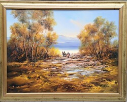 Bubelényi László (1953-2018 ) : A határban, keretezve 73x93 cm.!