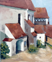 Napsütötte várfalak - olajfestmény - (33 x  28,5 cm)