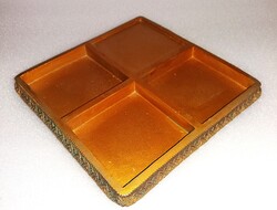 Régi nehéz réz / fa irodai asztali névjegy / levelezési kellék, talán cigaretta kínáló 16,5 x16,5 cm