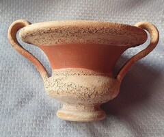 Terrakotta égetett agyag virágtartó amfora alakú régi retro kaspó