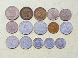 Csehszlovákia 15 db Különböző Érme 10,20,25,50 Halierov 1,2 Korona 1953-1985