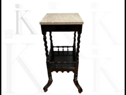 Csavart oszlopos antik fa posztamens polc márvány lappal