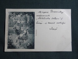 Képeslap,Goens & Nau,Berlin,No. 7. Künstler-Postkarte,Neckereien,ugratás,hinta,női modell ,1898-